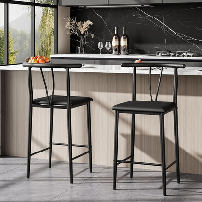 Moderne Barhocker 2er Set gepolstert mit Rückenlehne – Küchenstuhl Metall 63cm Sitzhöhe