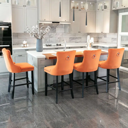 Moderne Samt Barhocker 2er Set mit Nietendekor – Elegante Tresenstühle aus Massivholz