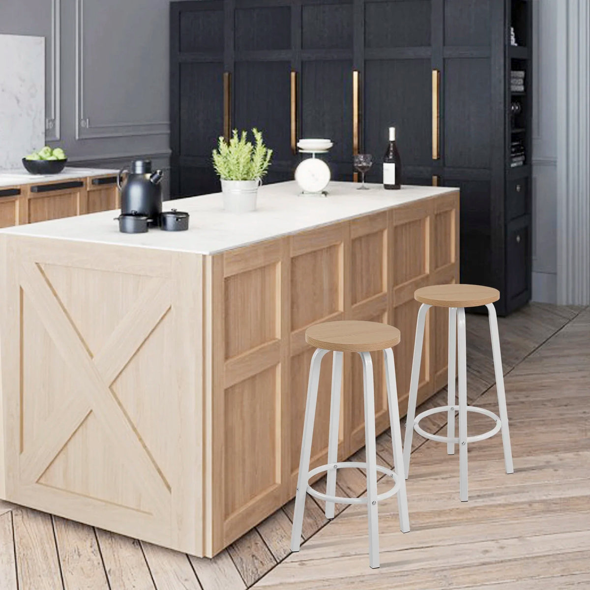 WOLTU Barhocker 2er Set Metall 72cm – Moderne Tresenstühle Holzoptik für Küche & Bar
