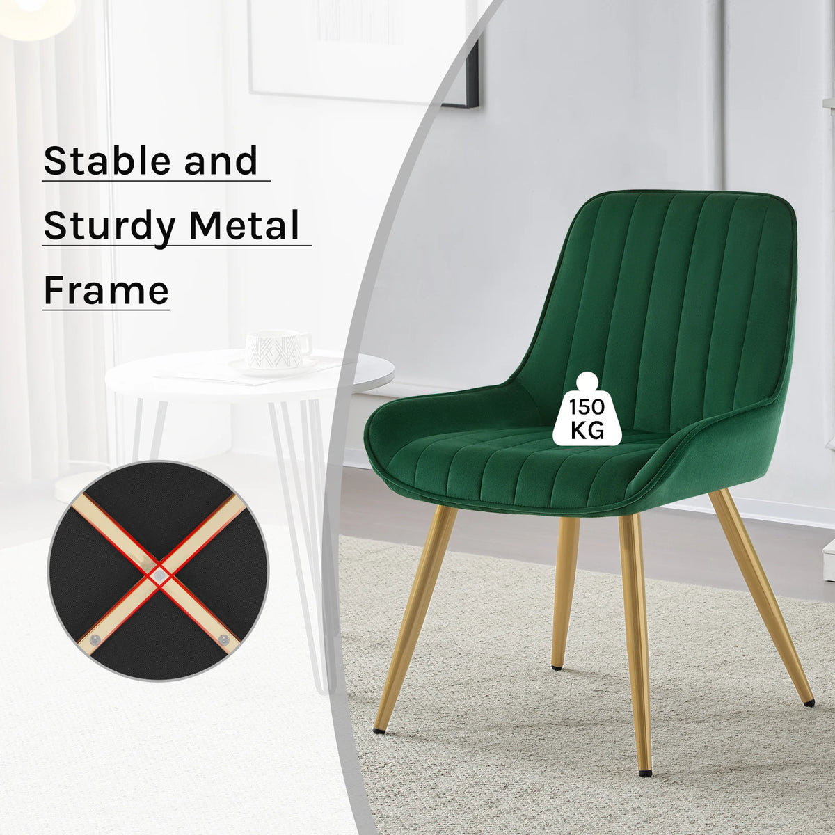Esszimmerstuhl 2er Set Dunkelgruen – Modernes Samt Polsterstuhl Set mit Armlehnen & Metallegeln ergonomisch