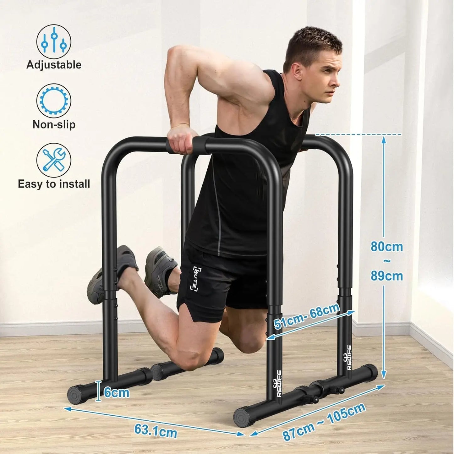 Höhenverstellbare Barrenstation für Calisthenics – Stabile Dips Station aus Stahl bis 180kg