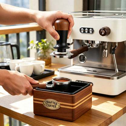 Walnuss Holz Tamper 51mm – Kalibrierter Espresso Kaffeestampfer aus Edelstahl mit Wellenprofil