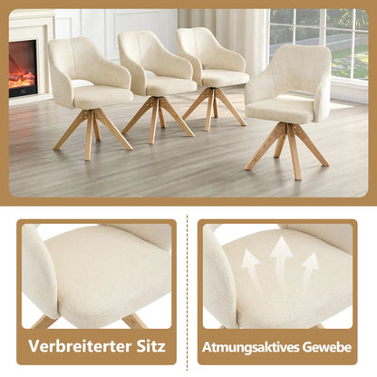 Drehbare Esszimmerstühle 2er Set Beige – Polsterstühle mit Massivholzbeinen & 360° Funktion