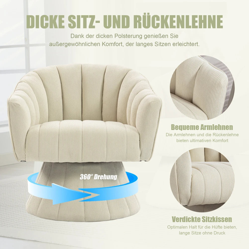 Drehsessel Beige – Modernes 360 Grad Cord Polstersessel Set mit Holzgestell bis 150kg