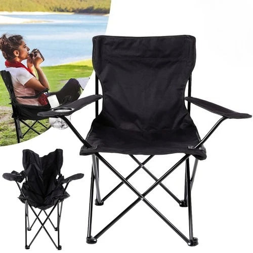 Campingstuhl Klappbar Schwarz – Moderner Faltstuhl mit Getraenkehalter & Tragetasche fuer Outdoor & Camping bis 100kg