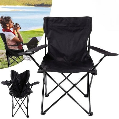 Campingstuhl Klappbar Schwarz – Moderner Faltstuhl mit Getraenkehalter & Tragetasche fuer Outdoor & Camping bis 100kg