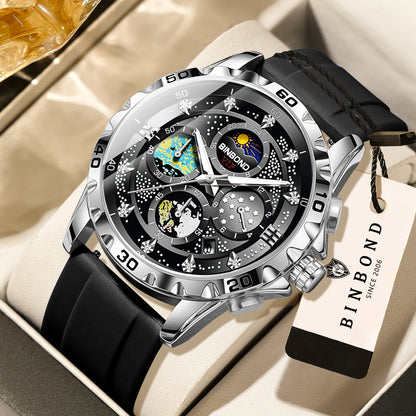 BINBOND Luxus Herrenuhr Blau – Wasserdichte Quarz Armbanduhr mit Chronograph & Datum