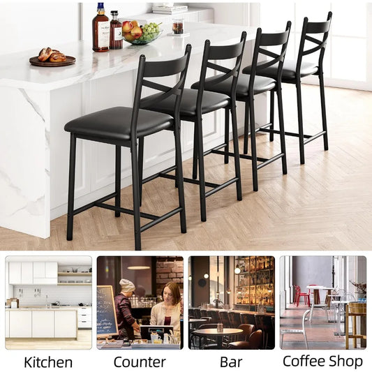 Kunstleder Barhocker 2er Set Schwarz – Moderne Tresenstühle 56cm mit Metallgestell