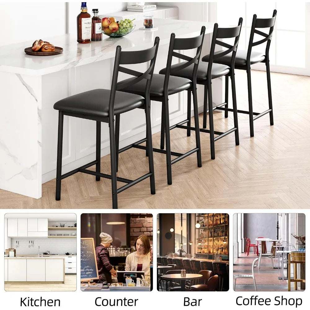 Kunstleder Barhocker 2er Set Schwarz – Moderne Tresenstühle 56cm mit Metallgestell