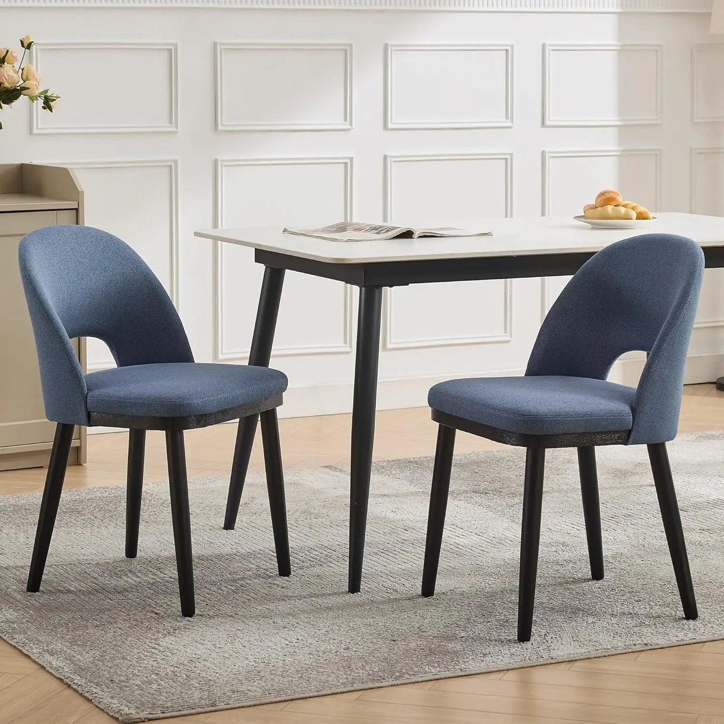 Barhocker 2er Set Beige mit Hoher Rückenlehne – Elegante Gepolsterte Esstischstühle Stoff