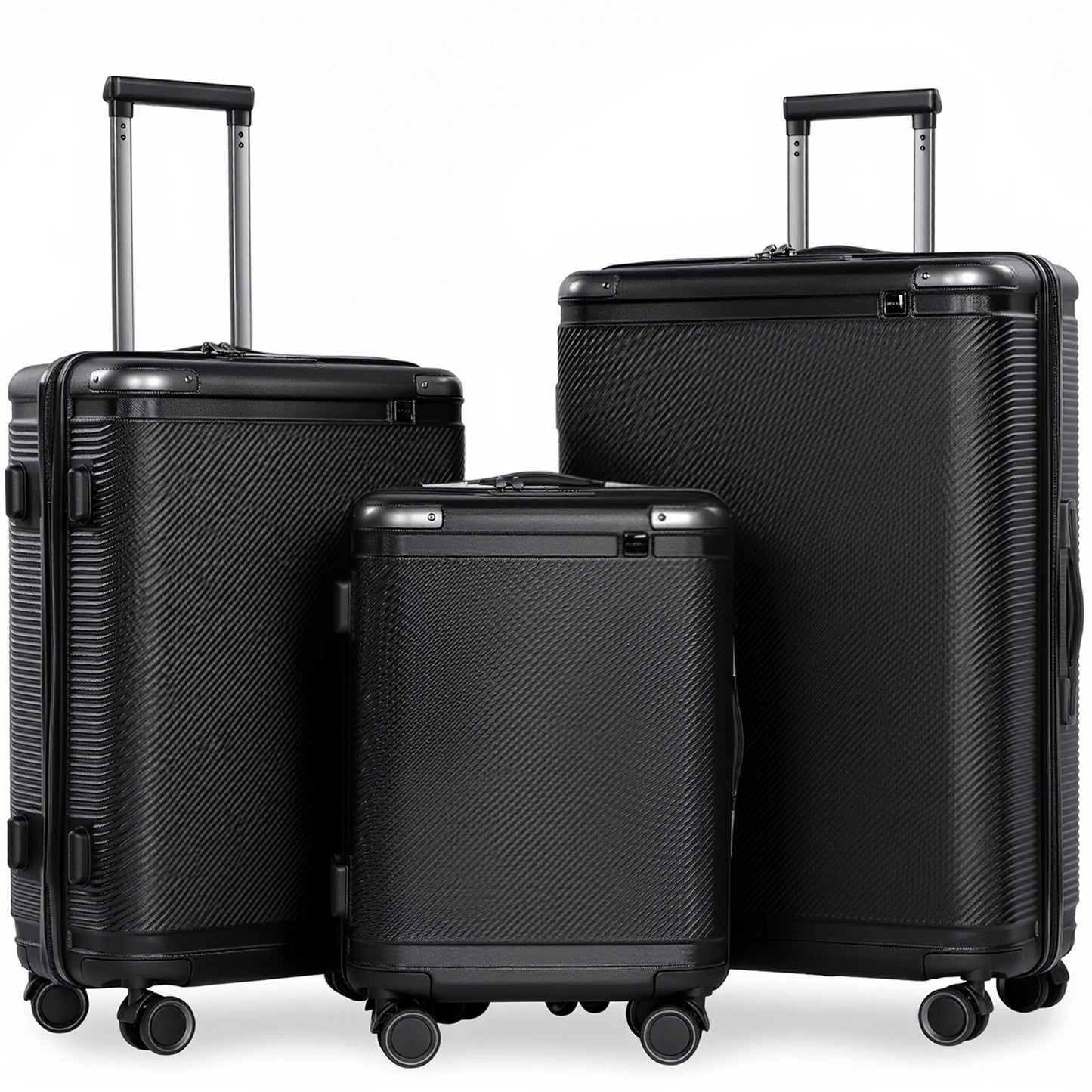 Koffer Set 3-teilig Hartschale Schwarz – Leichtes Reisekoffer Trolley Set mit TSA Schloss & 360 Rollen