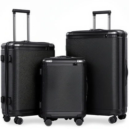 Koffer Set 3-teilig Hartschale Schwarz – Leichtes Reisekoffer Trolley Set mit TSA Schloss & 360 Rollen