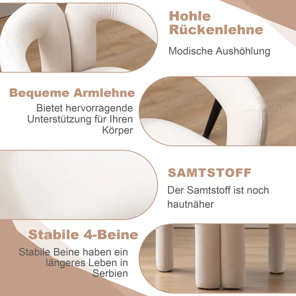 Esszimmerstuhl 2er Set Beige – Modernes Samt Polsterstuhl Set in Sesselform mit Massivholzgestell