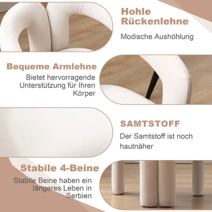Esszimmerstuhl 2er Set Beige – Modernes Samt Polsterstuhl Set in Sesselform mit Massivholzgestell