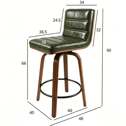 Barhocker 2er Set Holz – Retro Tresenstuehle aus Buchenholz & Kunstleder mit Fussring fuer Kueche & Bar