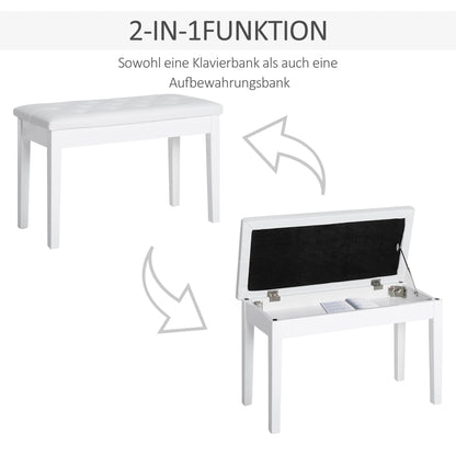 Klassische Doppel Klavierbank Weiß mit Stauraum – Zweisitzer Pianohocker Massivholz