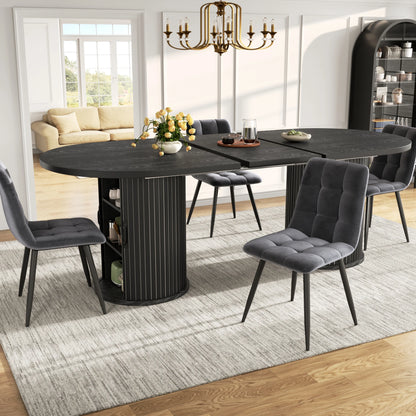 Ausziehbarer Esstisch Metallgestell Schwarz – Moderner Multifunktionstisch mit Staufach