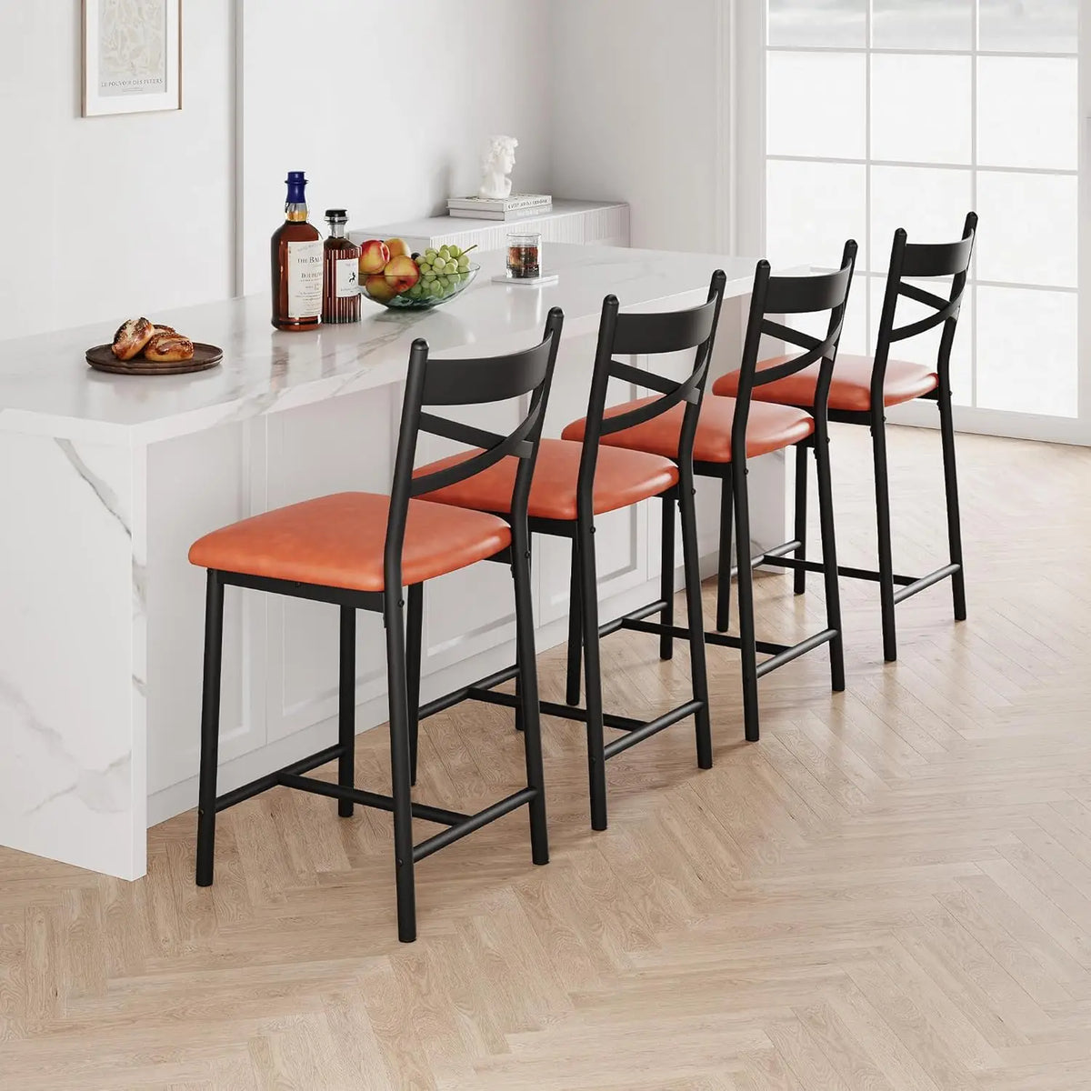 Barhocker 2er Set Grauer Stoff mit Rückenlehne – Moderne Tresenstühle Kücheninsel 56cm Sitzhöhe