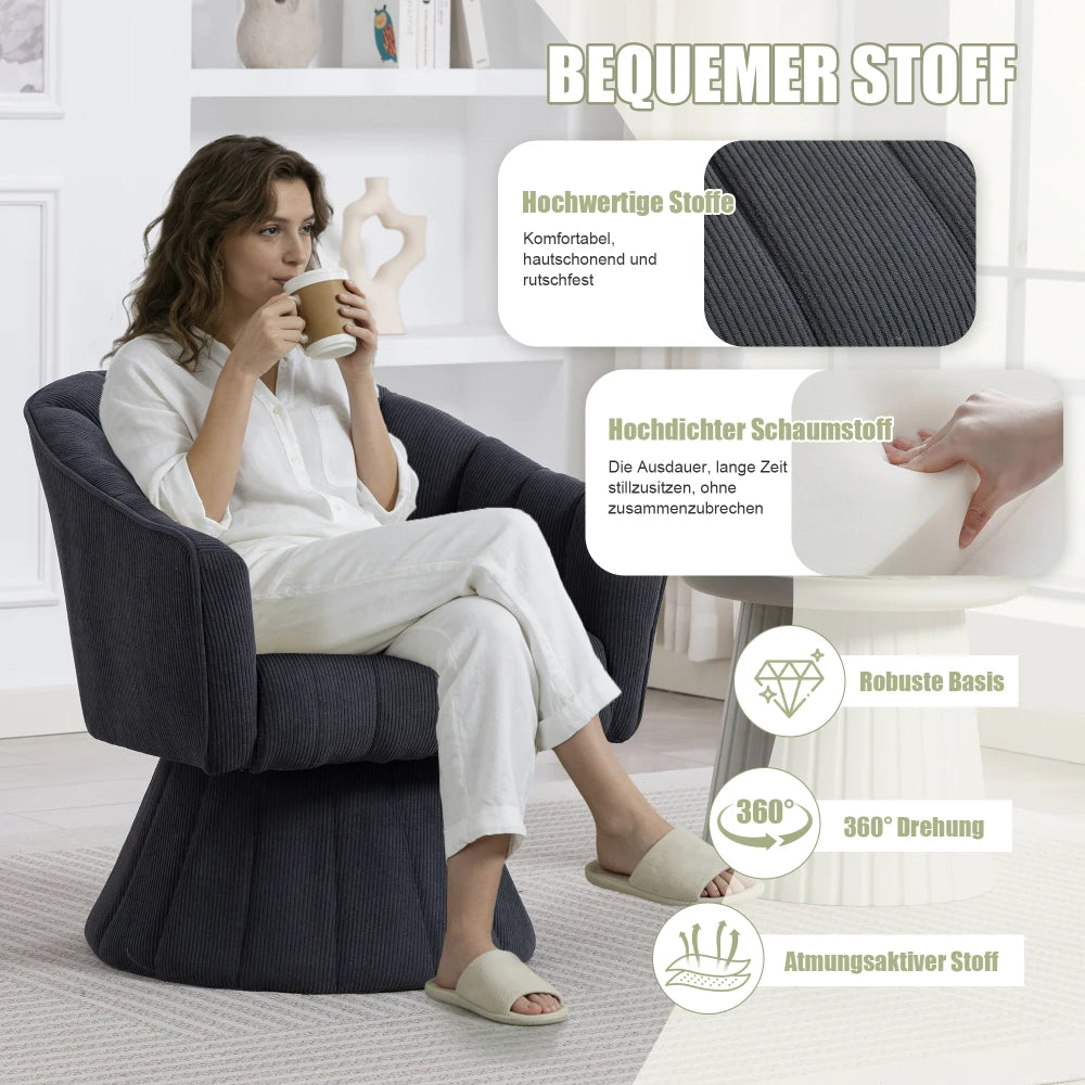 Drehsessel Beige – Modernes 360 Grad Cord Polstersessel Set mit Holzgestell bis 150kg