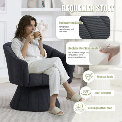 Drehsessel Beige – Modernes 360 Grad Cord Polstersessel Set mit Holzgestell bis 150kg