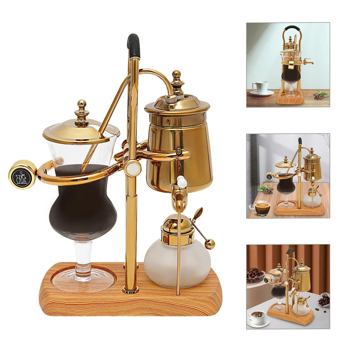 Belgische Siphon Kaffeemaschine Gold – Royale Belgische Kaffee-Siphon aus Edelstahl & Borosilikatglas