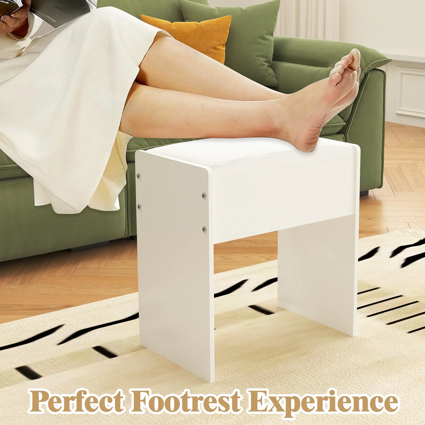 Schminkstuhl Weiß Holz MDF – Moderner Hocker Gepolstert für Frisiertisch & Schlafzimmer