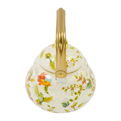Klassische Enamel Teekanne Blumenmuster 1,5L – Emaillierte Teekanne mit Goldgriff