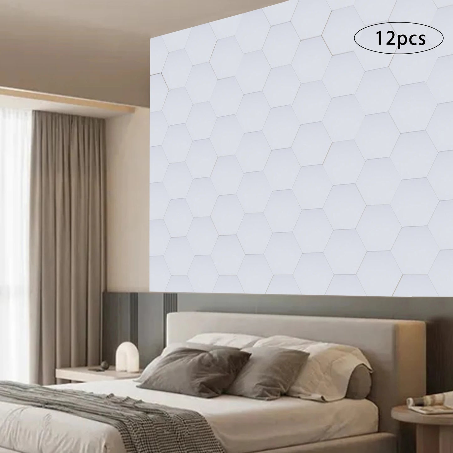 Hexagon Akustikpaneele 12er Set Selbstklebend 30x35cm – Weißer Schallschutz aus Polyester
