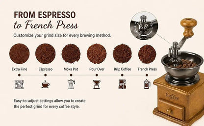 Manuelle Kaffeemühle im Vintage-Design – Klassische Handmühle mit Keramik-Mahlwerk