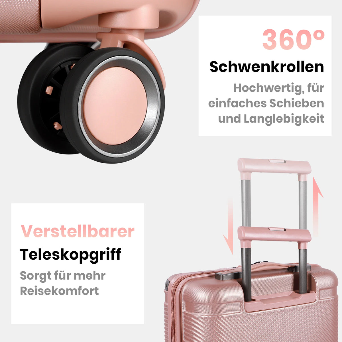Koffer Set 3-teilig Hartschale Schwarz – Leichtes Reisekoffer Trolley Set mit TSA Schloss & 360 Rollen