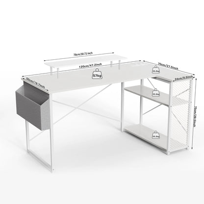L-förmiger Eckschreibtisch 120 cm Holzoptik – Platzsparender Computertisch mit Steckdosen & Regalen