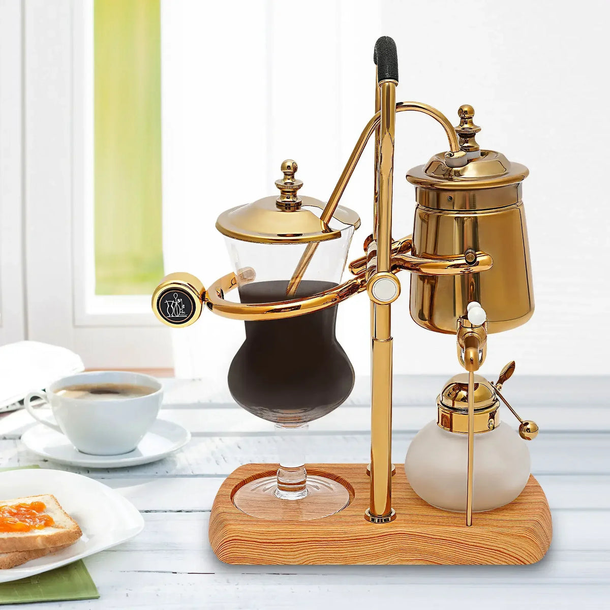 Belgische Siphon Kaffeemaschine Gold – Royale Belgische Kaffee-Siphon aus Edelstahl & Borosilikatglas