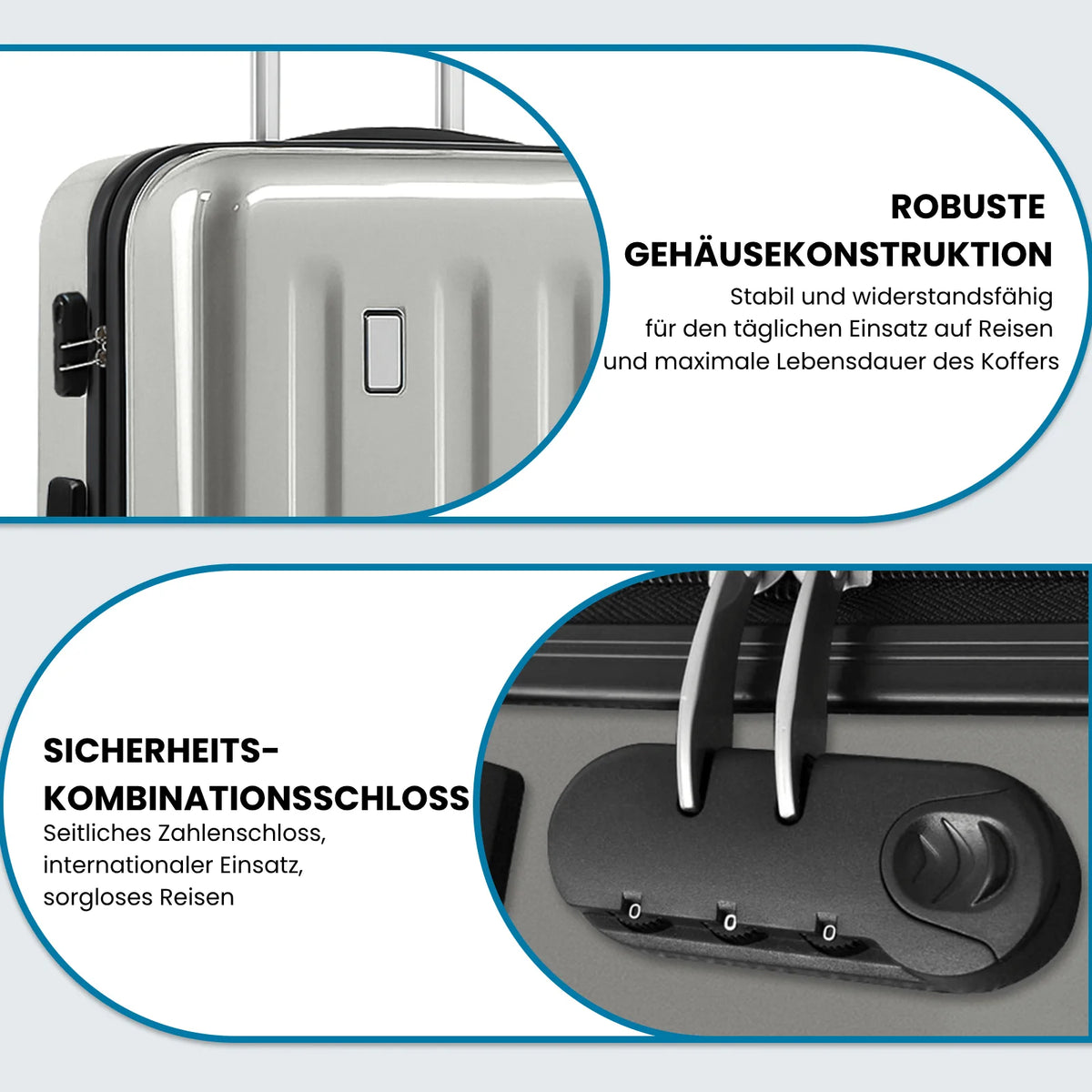 Kofferset 4-teilig Hartschale Schwarz – Robustes Koffer Set mit Zahlenschloss & 360 Rollen
