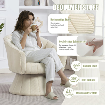 Drehsessel Beige – Modernes 360 Grad Cord Polstersessel Set mit Holzgestell bis 150kg