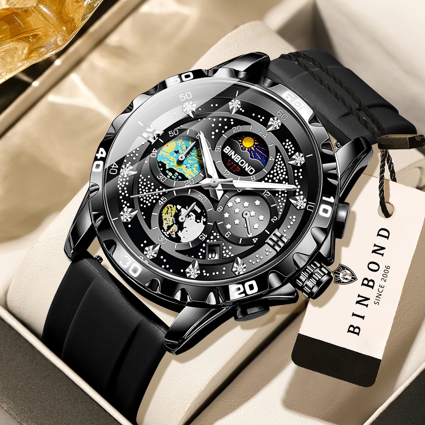BINBOND Luxus Herrenuhr Blau – Wasserdichte Quarz Armbanduhr mit Chronograph & Datum