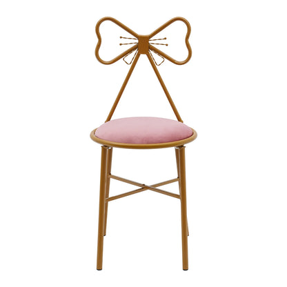 Schminktisch Stuhl Rosa mit Schmetterling Rückenlehne – Moderner Samt Kosmetikstuhl Gold