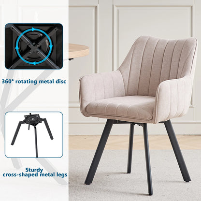 Drehbare Esszimmerstühle 2er Set Leinen – Moderne Polsterstühle mit Metalldesign & Ergo-Rückenlehne
