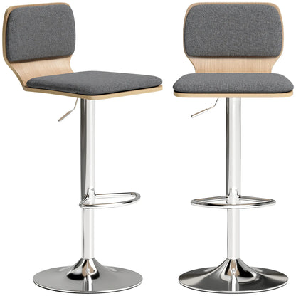 Barhocker 2er Set Grau – Moderne Tresenstuehle Höhenverstellbar mit Stoffbezug & Drehung fuer Kueche & Bar