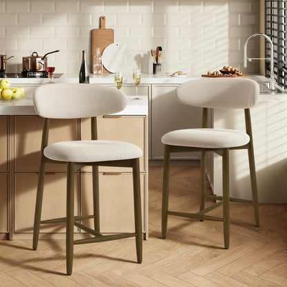 Barhocker 2er Set 64cm – Ergonomischer Polsterstuhl im Holzdesign fuer Kuecheninsel & Bar