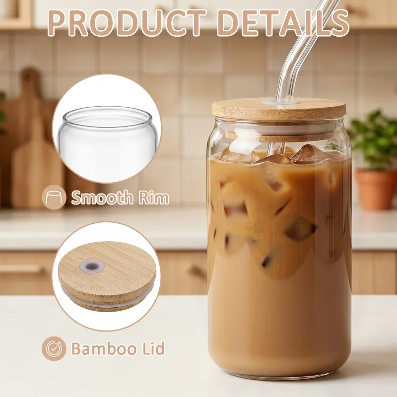Glasbecher Set mit Strohhalm & Deckel – Trinkgläser für Eiskaffee, Cocktails & Bubble Tea