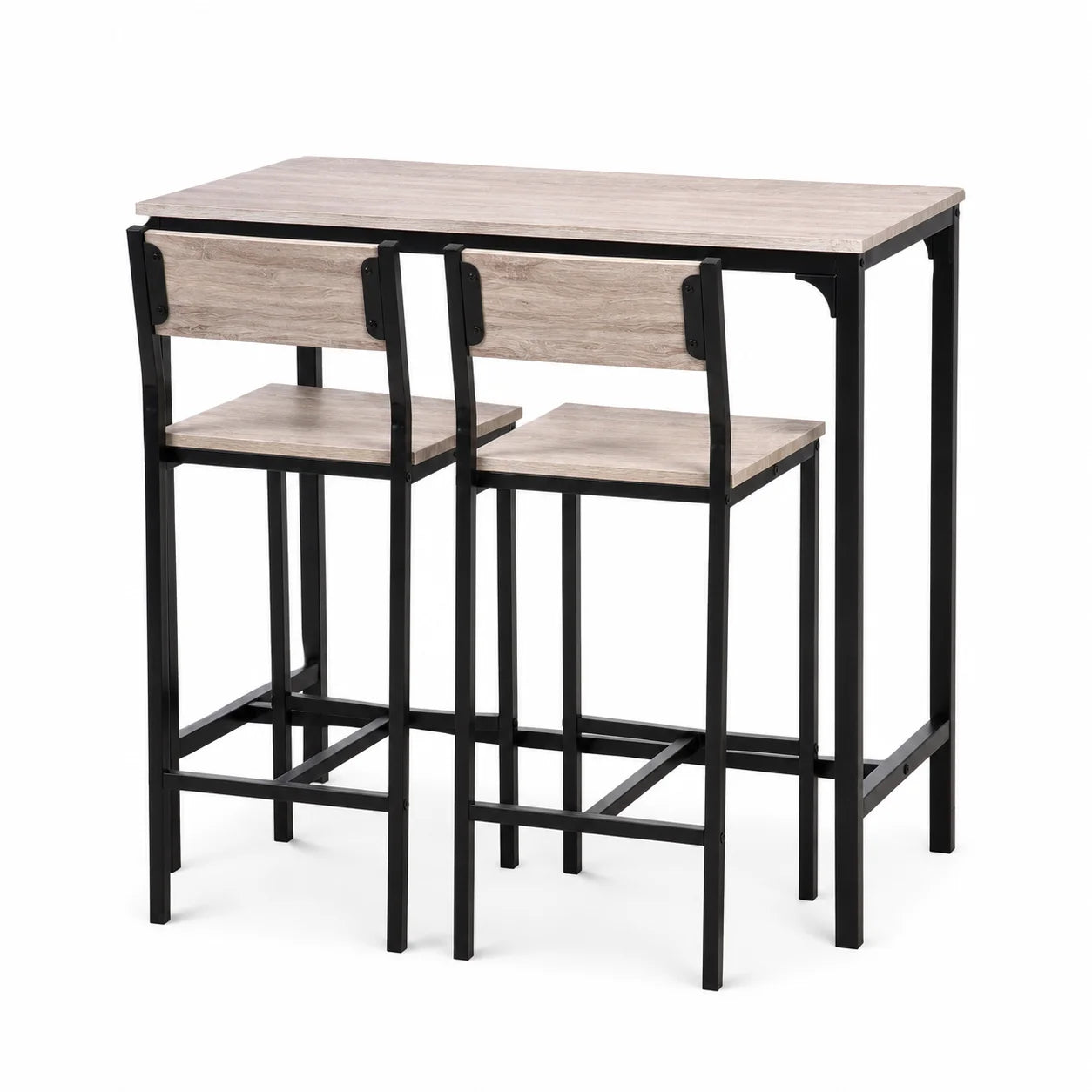 Bartisch Set 3-teilig Esstisch mit 2 Barhockern Holz optik – Kompakte Sitzgruppe für Indoor & Outdoor