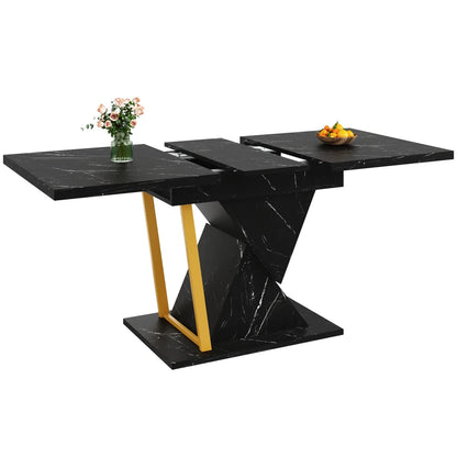 Ausziehbarer Esstisch Marmoroptik 110-140cm – Moderner Küchentisch aus Holz & Metall für 6 Personen