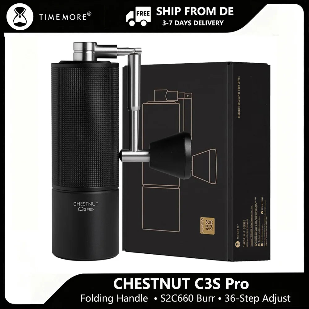 Manuelle Kaffeemühle TIMEMORE C3s Pro – Premium Edelstahl Handmühle mit Klappgriff