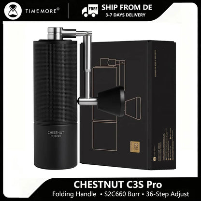 Manuelle Kaffeemühle TIMEMORE C3s Pro – Premium Edelstahl Handmühle mit Klappgriff