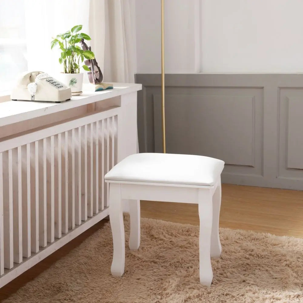 Schminkstuhl Walnuss Holz Massivholz – Moderner Polsterhocker mit PU-Leder für Frisiertisch