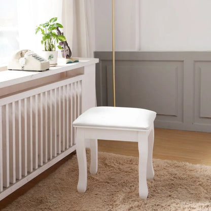 Schminkstuhl Walnuss Holz Massivholz – Moderner Polsterhocker mit PU-Leder für Frisiertisch