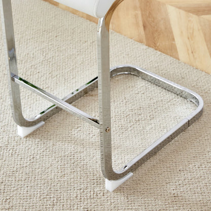 Barhocker 2er Set Silber Weiß – Freischwinger Tresenstühle aus Kunstleder & Metall