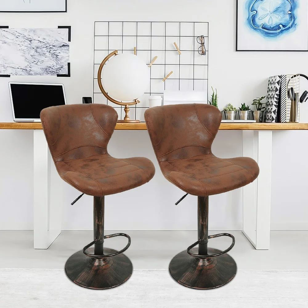 Höhenverstellbarer Barhocker 2er Set Kunstleder – Drehbarer Tresenstuhl Retro Braun