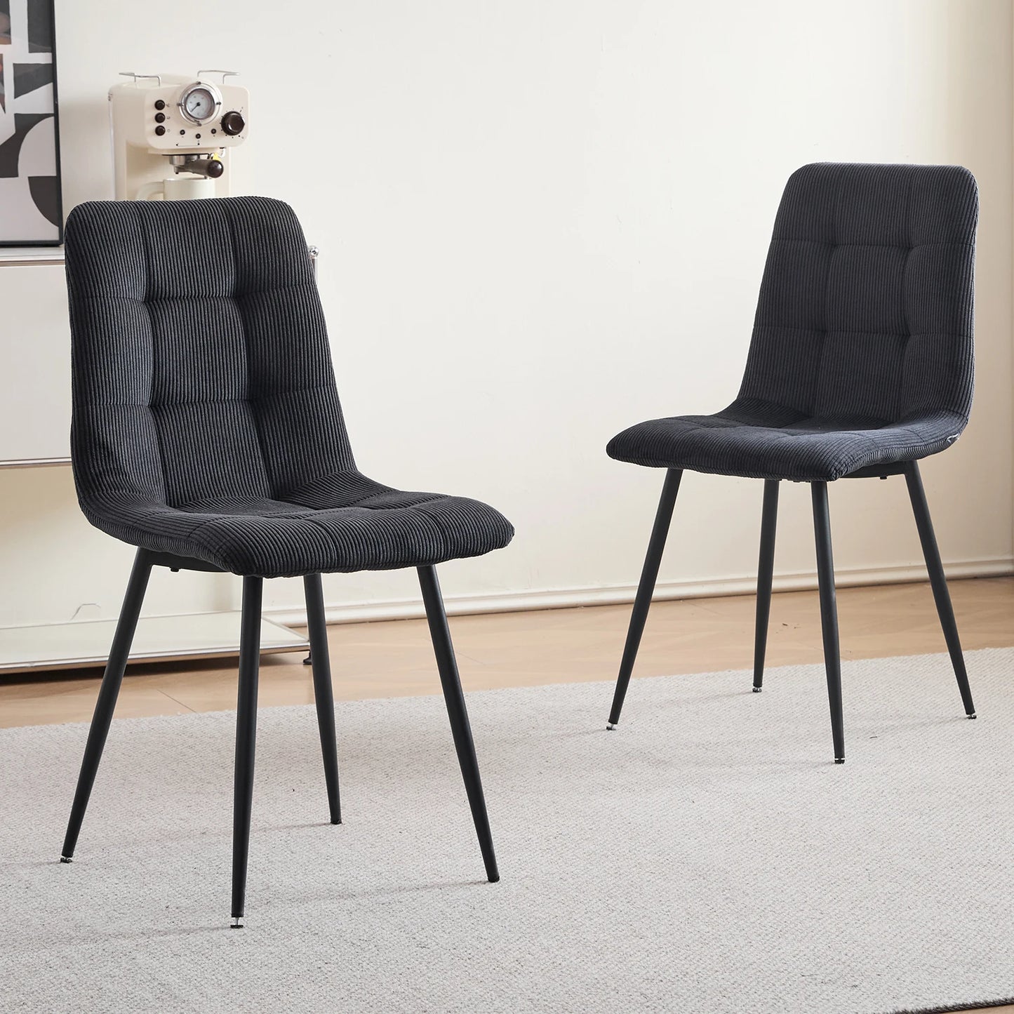 Polsterstühle Cord 2er Set Grau – Moderne Esszimmerstühle mit Metallbeinen für Küche & Wohnzimmer
