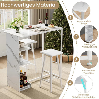 Bartisch Set mit 2 Stühlen 3-teilig – Kompakte Sitzgruppe aus Metall & Holz im Industrie-Design